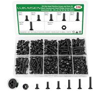 Lot de 336 boulons et écrous M4 en acier au carbone noir à six pans creux, à tête plate, écrous, rondelles, tailles assorties, idéal pour la maison, le bureau, l'usine, le bricolage
