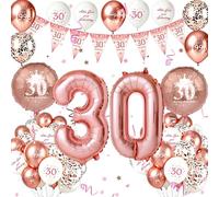 Lot de 35 ballons décoratifs pour 30e anniversaire pour femme - Or rose - Bannière d'anniversaire et ballon en latex XXL - Happy Birthday