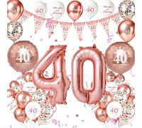 Lot de 35 ballons décoratifs pour 40e anniversaire pour femme - Or rose - 40 ballons - Bannière d'anniversaire et ballon en latex XXL - Happy Birthday