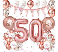 Lot de 35 ballons décoratifs pour 50e anniversaire femmes, or rose 50, ballons de décoration d'anniversaire avec bannière et ballon en forme de chiffre XXL, ballons en latex Happy Birthday