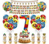 Lot de 36 blocs de construction - Décoration d'anniversaire 7 ans - Blocs de construction - Fête d'anniversaire - Assiette - Gobelet - Ballon - Décoration d'anniversaire pour 10 personnes