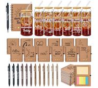 Lot de 36 bocaux Mason en vrac avec couvercles en bambou et pailles, carnets de motivation A6 à spirale et stylos avec citation positive, cadeaux d'encouragement pour étudiants, collègues, amis