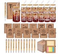 Lot de 36 bocaux Mason en vrac de 473,6 g avec couvercles en bambou et pailles, carnets à spirale A6 inspirants floraux et stylos, coffret cadeau apprécié pour les collègues, les enseignants, les