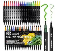 Lot de 36 feutres double pointe - Encre à base d'eau - Pour aquarelle, Watercolo, Bullet Journal, lettrage à la main, calligraphie, manga, feutres [1-2 mm] et feutres fins [0,4 mm]