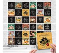 Lot de 36 Pcs Stickers Carreaux Muraux Cuisine - Autocollants Carrelage - Carrelage Vintage - Retro Stickers Muraux Décoratif Auto-Adhésif pour Cuisine Salle de Bains Mur (C, 20x20cm)