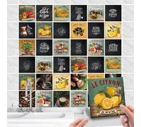 Lot de 36 Pcs Stickers Carreaux Muraux Cuisine - Autocollants Carrelage - Carrelage Vintage - Retro Stickers Muraux Décoratif Auto-Adhésif pour Cuisine Salle de Bains Mur (A, 10x10cm)