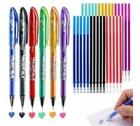 Lot de 36 Pièces Stylo Effaçable avec 30 Recharges, 6 Couleurs Stylos Gel à Encre Thermosensible pour École et Bureau, Écriture Fluide sans Trace, Kit Complet avec Recharges Multicolores