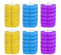 Lot de 36 têtes de rechange jetables pour brosse de toilette, avec 6 têtes bleues, 6 jaunes et 6 embouts violets, idéales pour l'hygiène et la propreté, diamètre 5,5 cm