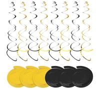 Lot de 36 tourbillons décoratifs pour anniversaire, serpentins, guirlande de spirales, décoration d'anniversaire pour fille garçon, décoration de mariage, carnaval, décoration de fête (noir + doré)