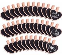 Lot de 38 petits tableaux mémo en bois avec pince, en forme de cœur, petits tableaux à craie pour écrire, pinces décoratives en bois pour plantes, mémo, notes, fête, nourriture