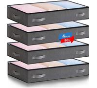 Lot de 4 90L Boite Rangement Sous Lit, Pliable Caisse Rangement Sous Lit Avec Poignée Épaissie, Sac Rangement V HOUSSE DE RANGEMENT