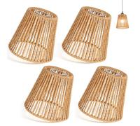 Lot de 4 abat-jours Boho en rotin E27 pour lampe de table, suspension, lampadaire, plafonnier, papier de rechange, 14 x 14 cm