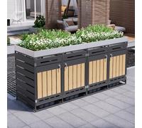 Lot de 4 abris pour poubelles avec jardinière - aspect bois - lamelles verticales et aération par fentes - verrouillables et résistants à la rouille