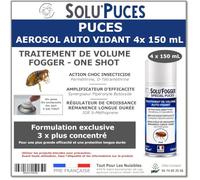 Lot de 4 Aérosols Auto-Vidant Spécial Puces- Insecticide Fumigène One Shot 150 ml - SOLU'PUCES
