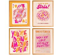 Lot de 4 affiches murales sans cadre, rose et orange, motif boule disco tendance et funky pour décoration de chambre de fille, dortoir, décoration de chambre preppy, esthétique, 50,8 x 71,1 cm