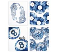 Lot de 4 affiches sans cadre bleu Preppy Cheetah Lucky 8 balles, impressions d'art mural tendance pour décoration murale pour adolescentes, dortoir, chambre à coucher, salon, rétro esthétique, 50,8 x