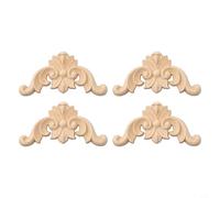 Lot de 4 appliques d'angle en bois sculpté pour décoration d'intérieur, décalcomanie florale classique pour porte d'armoire, panneau mural, finition beige, multiple (6 x 6 cm)