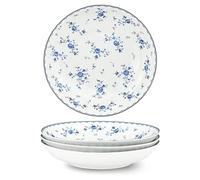 Lot de 4 assiettes à salade fleurs bleues 20?cm - Porcelaine 610?ml