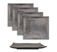 Lot de 4 assiettes à sushi rectangulaires en porcelaine noire 26 x 23,4 x 3,8 cm - vaisselle de service japonaise faite main