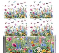 Lot de 4 autocollants double face pour fenêtre sur le thème des fleurs et des papillons pour surfaces en verre - Convient pour la maison, le bureau et le travail