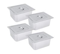 Lot de 4 Bac Alimentaire GN 1/2 en Inox 7 L, 32,5 × 26,5 × 15 cm, Plat Gastronome Profond avec Couvercle