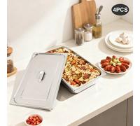 Lot de 4 bacs à vapeur avec couvercles, en acier inoxydable, profondeur 10 cm, pour la cuisson à la vapeur. Bac de conservation des aliments en métal, capacité 9 litres, anti-blocage, dimensions : 53,