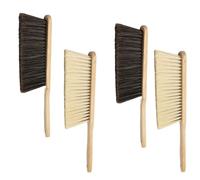 Lot de 4 balayettes en bois - Poils synthétiques - Manche en bois - Balai doux avec trou dans la poignée pour suspendre - 2 gris + 2 jaunes