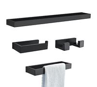 Lot de 4 Barres Porte-Serviettes Noires Mates, Accessoires de Salle de Bain Comprenant Une Barre à Serviette, Un Anneau de Serviette, Un Crochet pour Serviette, Un Porte-Papier Toilette, Un