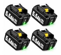 Lot de 4 batteries de rechange 18 V 5,5 Ah pour Makita BL1860B BL1850B BL1840 BL1860B BL1845 BL1850 BL1830 BL1860B BL1835 194205-3 LXT-400 avec batterie d'outils LED
