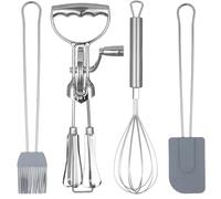 Lot de 4 batteurs rotatifs pour œufs, batteur manuel à manivelle, fouet, pinceau en silicone et spatule, set de pâtisserie en acier inoxydable pour mélanger, battre et fouetter