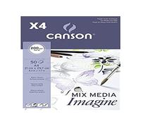 Lot de 4 blocs encollés, A4, 50 feuilles, Canson Mix Media Imagine, Grain fin 200 g