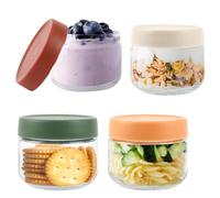 Lot de 4 bocaux à avoine réutilisables avec couvercle en verre pour yaourt, pudding, salade, miel, confiture de 300 ml