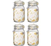 Lot de 4 bocaux hermétiques à bouchon mécanique, bocal pot de conservation, jarre en verre, capacité 2 L - Diamètre 12.5 x Hauteur 21.6 cm -JUANIO- Transparent G