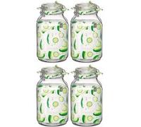 Lot de 4 bocaux hermétiques à bouchon mécanique, bocal pot de conservation, jarre en verre, capacité 3 L - Diamètre 14 x Hauteur 24.2 cm -JUANIO- Transparent G