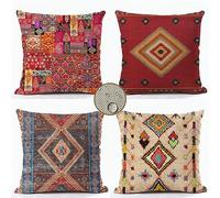 Lot de 4 Bohème Housses de Coussins 55x55 cm Coussin Decoratif Canape ColoréLine Housse De Coussin Exterieur Impermeable pour Canapé Exterieur Cecoratif Canape pour Chambreé,Chaise,Jardin Decoratif