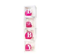 Lot de 4 boîtes à ballons transparentes blanches 30 x 30 x 30 cm - lettres baby, déco baby shower et gender reveal, montage facile
