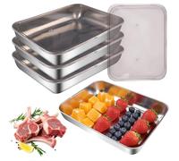 Lot de 4 boîtes à charcuterie Fresh Pour fromage, fruits, salades, bonbons | 2500 ml - En acier inoxydable - Empilables - Avec couvercle - 25 x 20 x 5 cm