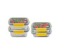 - Lot de 4 boites alimentaires en inox et couvercle en verre trempé - 2x 820ml + 2x1200ml - Compatible micro-ondes - Ideal pour batch cooking -