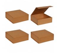 Lot de 4 boîtes cadeaux carrées aimantées kraft 15 x 15 x 5 cm - Coffrets rigides en carton luxe avec fermeture magnétique - présentation bijoux, bougies, cadeaux, evenements (Kraft)
