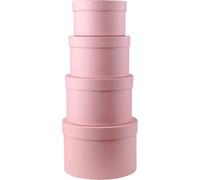 lot de 4 boîtes cadeaux rondes avec couvercle, rose - Boîtes de rangement en carton pour anniversaire, fête des mères