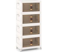 Lot de 4 boîtes de rangement empilables avec couvercles & roulettes & portes 49,5 x 31,5 x 112,5 cm