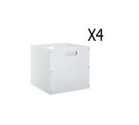 Lot de 4 Boites de rangement en bois Blanc - L. 30.5 x P. 30.5 x H. 30.5 cm --