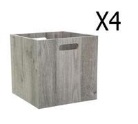 Lot de 4 Boites de rangement en bois Gris - L. 30.5 x P. 30.5 x H. 30.5 cm