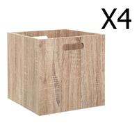 Lot de 4 Boites de rangement en bois Naturel - L. 30.5 x P. 30.5 x H. 30.5 cm