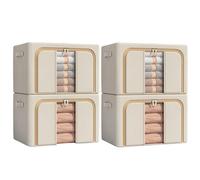 lot de 4 boîtes de rangement en tissu Oxford, imperméables, pliables, 100L, compartiments, pour vêtements & armoire, Avec une fenêtre, Beige