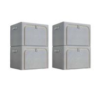 lot de 4 boîtes de rangement en tissu Oxford, imperméables, pliables, 100L, compartiments, pour vêtements & armoire, sans fenêtre, gris clair