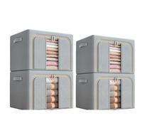 lot de 4 boîtes de rangement en tissu Oxford, imperméables, pliables, 100L, compartiments, pour vêtements & armoire, Avec une fenêtre, gris clair