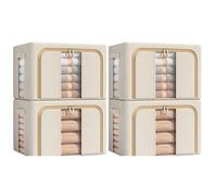lot de 4 boîtes de rangement en tissu Oxford, imperméables, pliables, 100L, compartiments, pour vêtements & armoire, Avec deux fenêtres de visualisation, Beige