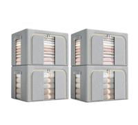lot de 4 boîtes de rangement en tissu Oxford, imperméables, pliables, 100L, compartiments, pour vêtements & armoire, Avec deux fenêtres de visualisation, gris clair
