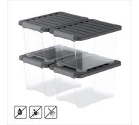 Lot de 4 boîtes de rangement Rotho CORE PRO 15 l – 39,3 × 28,3 × 23 cm – Boîtes en plastique avec couvercle étanche contre la poussière et l'humidité, poignées verrouillables